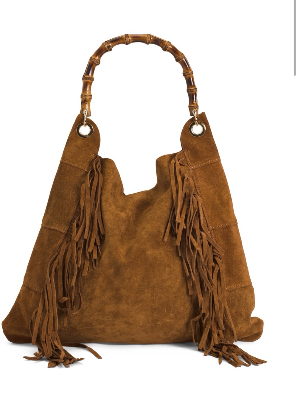 Marlon Suede Fringe Hobo Bag with Bamboo Handle